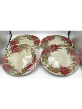 Pinecone Poinsettia by Tabletops Dario Farrucci 10-3/4 In. Dinner Plates 4 Piece